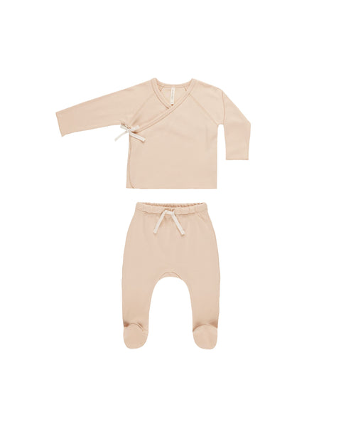 Quincy Mae Wrap Top + Footed Pant Set ~ Shell