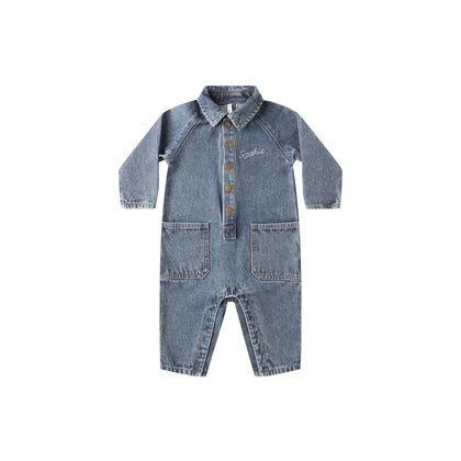 Rylee + Cru Collared Baby Jumpsuit ~ Indigo Denim
