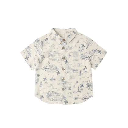 Rylee + Cru Collared Short Sleeve Shirt ~ Ocean Toile