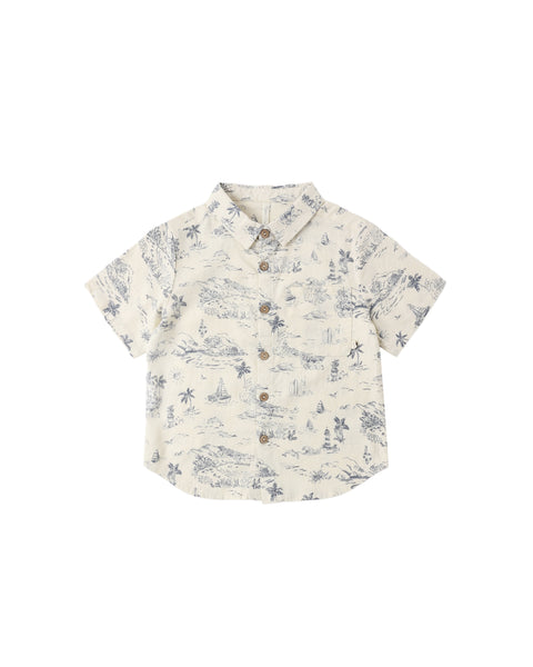 Rylee + Cru Collared Short Sleeve Shirt ~ Ocean Toile
