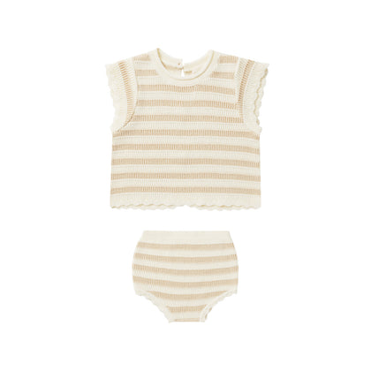 Rylee + Cru Scallop Knit Baby Set ~ Sand Stripe