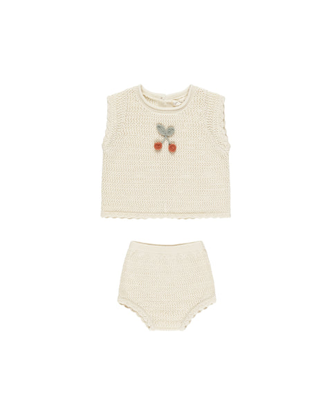 Rylee + Cru Scallop Knit Baby Set ~ Cherries