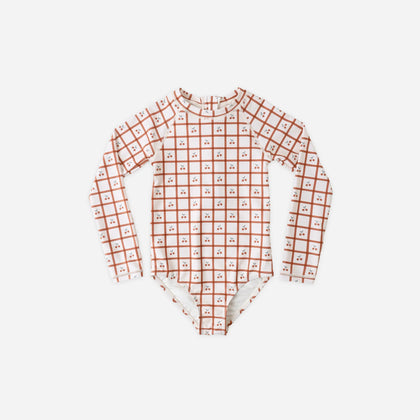 Rylee + Cru Delphine Rashguard One-Piece Cherry Check