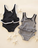 Rylee & Cru Skirted One-Piece ~ Black Gingham