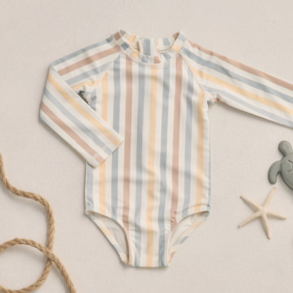 Rylee + Cru Delphine Rashguard One-piece ~ Valencia Stripe