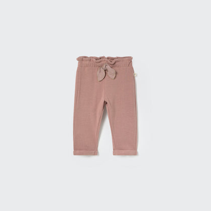 Cozmo Soft Brushed Knit Bow Baby Pants ~ Silver Pink