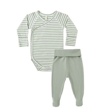 Quincy Mae Side Snap Bodysuit + Pant Set ~ Fern Stripe