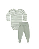 Quincy Mae Side Snap Bodysuit + Pant Set ~ Fern Stripe