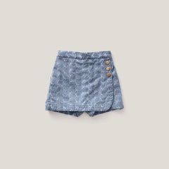 Soor Ploom Olive Skort in Embroidered Denim - Girls Skort | Wee
