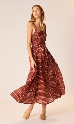 Natalie Martin Jasmine Maxi Dress with Sash - Polka Dot Cappuccino