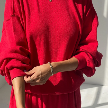 Le Bon Shoppe Pointelle Core Sweatshirt - Red Apple