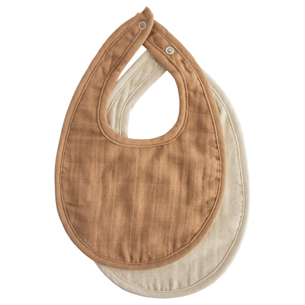 Mushie Muslin Bib 2 Pack ~ Tan/Fog