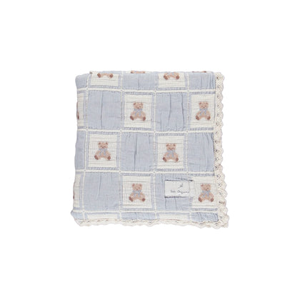 Bebe Organic Blue Teddy Blanket ~ Patchwork