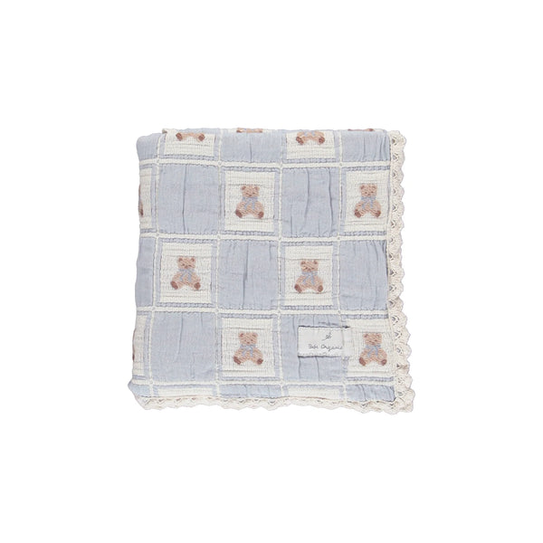 Bebe Organic Blue Teddy Blanket ~ Patchwork