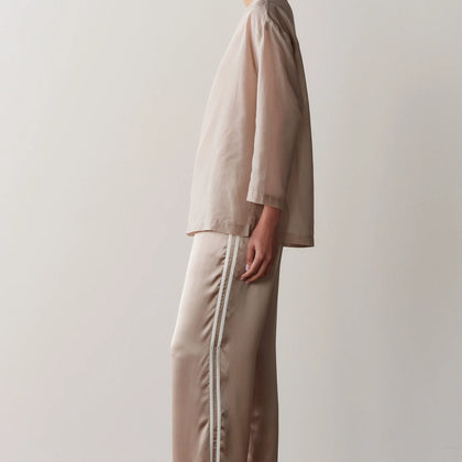 DONNI The Silk Stripe Crop Pant ~ Shitake/Creme