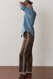 DONNI The Silk Lace Stripe Crop Pant ~ Espresso