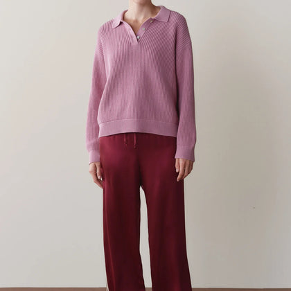 DONNI The Silk Stripe Crop Pant ~ Oxblood, Creme