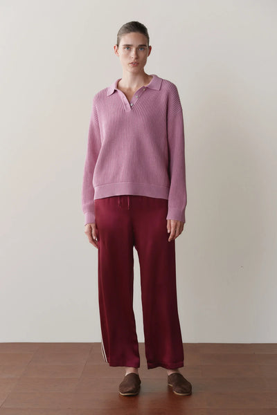 DONNI The Silk Stripe Crop Pant ~ Oxblood, Creme