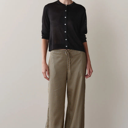 DONNI The Tencel Plaid Tie Pant ~ Navy, Butter Plaid
