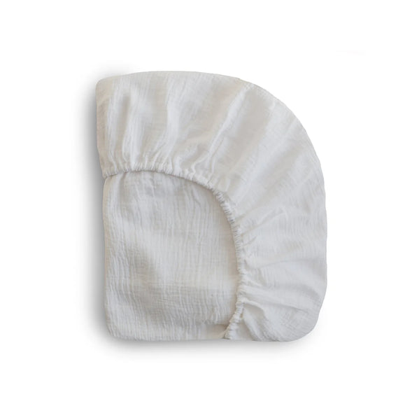 Mushie Mini Muslin Crib Sheet ~ White