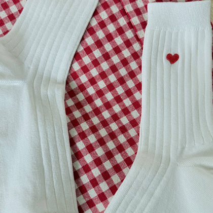 Le Bon Shoppe - Embroidered Her Socks - Classic White + Heart