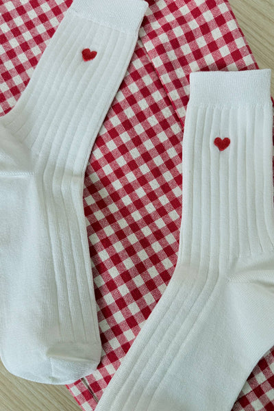 Le Bon Shoppe - Embroidered Her Socks - Classic White + Heart