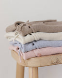 Quincy Mae - Wrap Knit Footie Heathered Dusty Blue: 3-6M