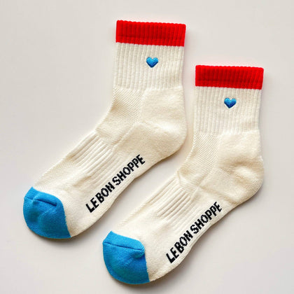 Le Bon Shoppe - Embroidered Color Block Girlfriend Socks (wholesale): BLUE RED + HEART