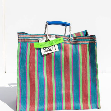 RECYCLED PLASTIC STRIPE BAG - Square: Red x Blue