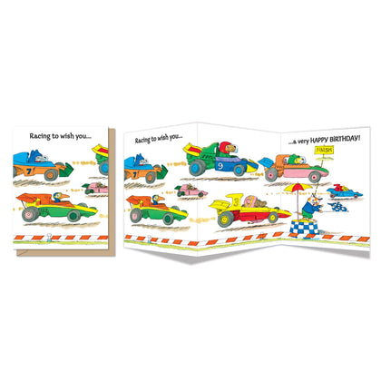 Maginating - Tri-Fold Birthday Greeting Card | Racing Birthday Party