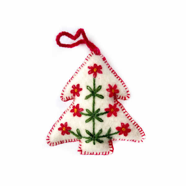 Ornaments 4 Orphans - White Tree Embroidered Wool Christmas Ornament