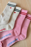 Le Bon Shoppe - Embroidered Boyfriend socks: Amour Pink + Heart