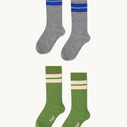 Tiny Cottons Stripes Socks Pack ~ Moss Green/Grey Melange