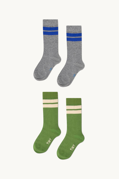 Tiny Cottons Stripes Socks Pack ~ Moss Green/Grey Melange