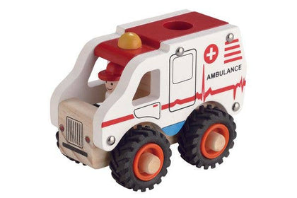 Magni ApS - Wooden Ambulance With Rubber Wheels: 18m+ / 234