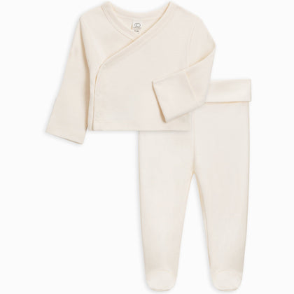 Colored Organics - Riley 2 Piece Kimono Wrap Top and Pant Set: Ivory / 0-3M