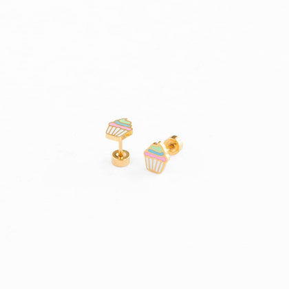 Pip Pop Post - Rainbow Cupcake Stud Earrings - Hypoallergenic, Girl Gift: Pair