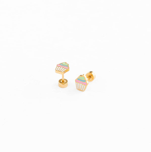 Pip Pop Post - Rainbow Cupcake Stud Earrings - Hypoallergenic, Girl Gift: Pair