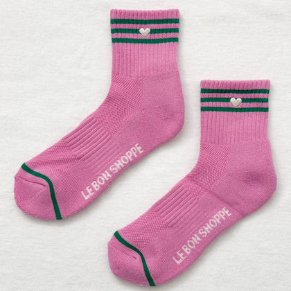 Le Bon Shoppe - Embroidered Girlfriend socks: Rose Pink + Heart