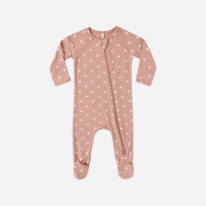 Quincy Mae Bamboo Zip Footie ~ Pink Hearts