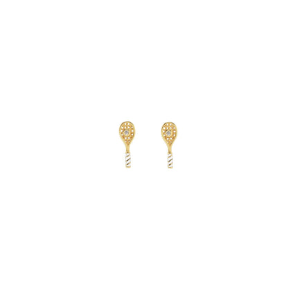 Kris Nations - Tennis Racket Crystal and Enamel Stud Earrings: 18K Gold Vermeil