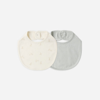 Quincy Mae Jersey Snap Bib, 2 Pack ~ Bunnies, Sage Stripe