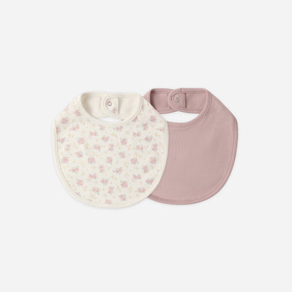 Quincy Mae Jersey Snap Bib, 2 Pack ~ Flower Field, Mauve