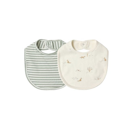 Quincy Mae Jersey Snap Bib, 2 Pack ~ Fox Land, Fern Stripe
