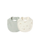 Quincy Mae Jersey Snap Bib, 2 Pack ~ Fox Land, Fern Stripe
