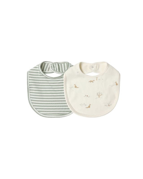 Quincy Mae Jersey Snap Bib, 2 Pack ~ Fox Land, Fern Stripe