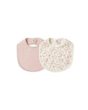 Quincy Mae Jersey Snap Bib, 2 Pack ~ French Garden, Rose Micro Stripe