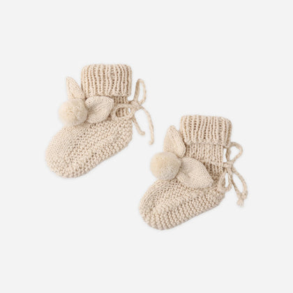Quincy Mae Bunny Knit Booties ~ Heathered Latte