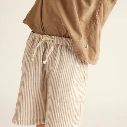 Cozmo Striped Gauze Bermuda Shorts ~ Coffee