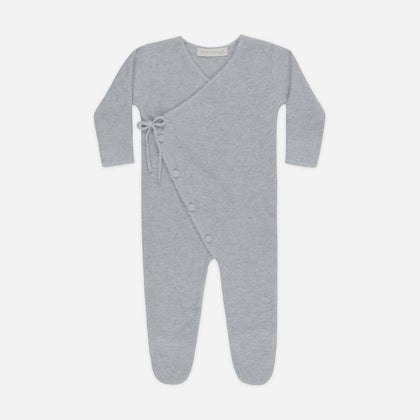 Quincy Mae - Wrap Knit Footie Heathered Dusty Blue: 3-6M